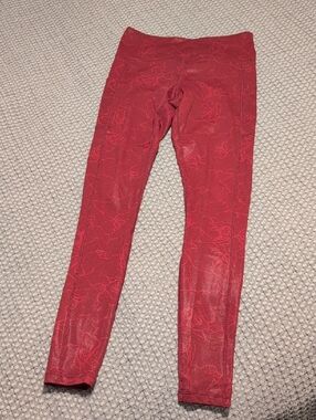 High-Rise Red Floral Pattern Leggings